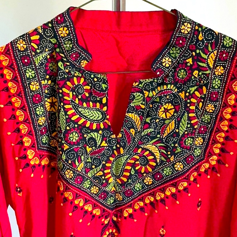 Boho Embroidered Red Tunic or dress With Side Slits, Johnny Was vibes
